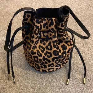 Mango Leather Calf Hair Leopard Bucket Bag